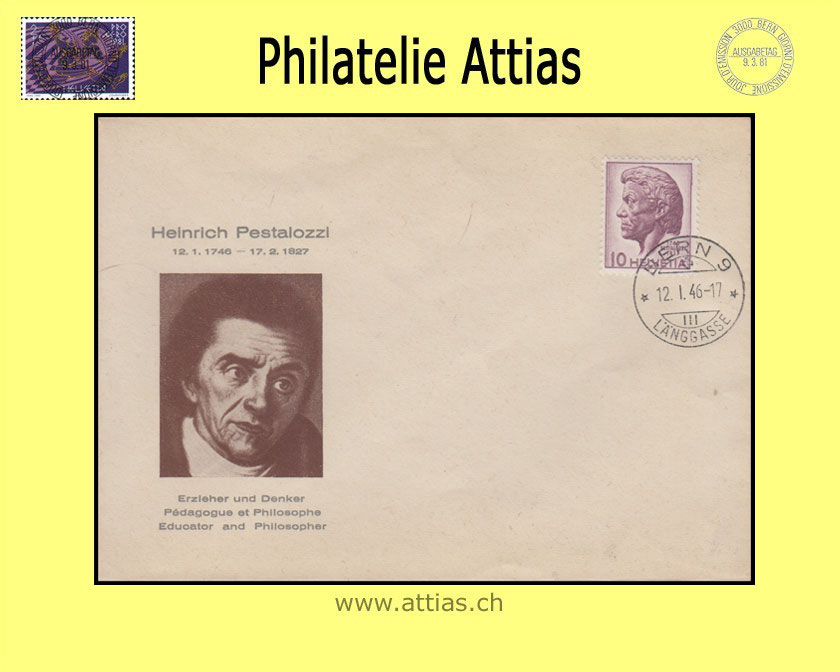 CH 1946 FDC Pestalozzi ill. no address