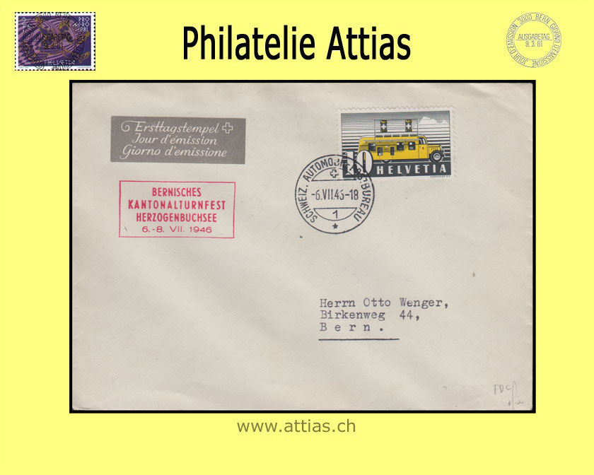 CH 1946 FDC Automobil-Post mit Adresse