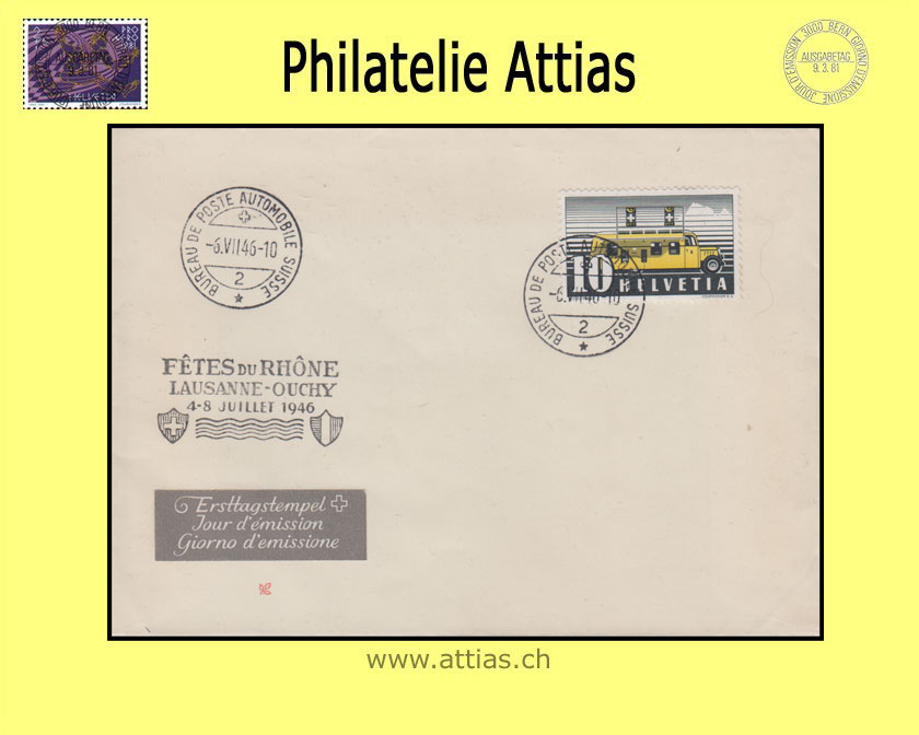 CH 1946 276 Automobil-Post FDC ohne Adresse