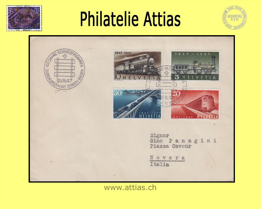 CH 1947 277-280 - 100 Jahre Schweizer Eisenbahn Abo-FDC mit Adresse