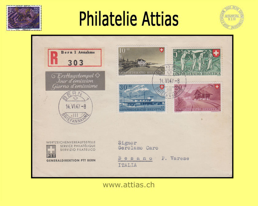 CH 1947 FDC Pro Patria with address cancelled BERN 1