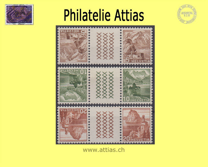 CH 1948 S57-S59 Farbänderung der Landschaftsbilder, 3 Zwischenstege, Postfrisch