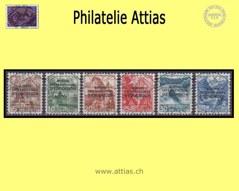 CH 1948 DV 23-28 Farbänderung Landschaftsbilder mit Aufdruck "Bureau international d'Education", ET-Vollstempel