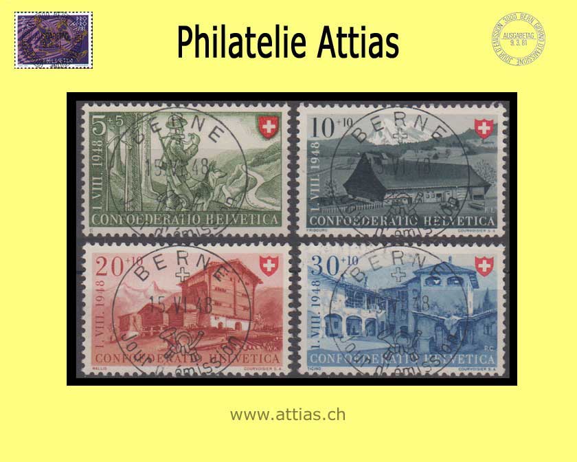 CH 1948 B38-B41 Pro Patria Satz ET-Vollstempel französisch