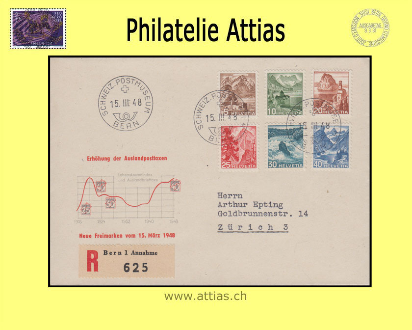 CH 1948 FDC Color changes landscape images illustrated with address