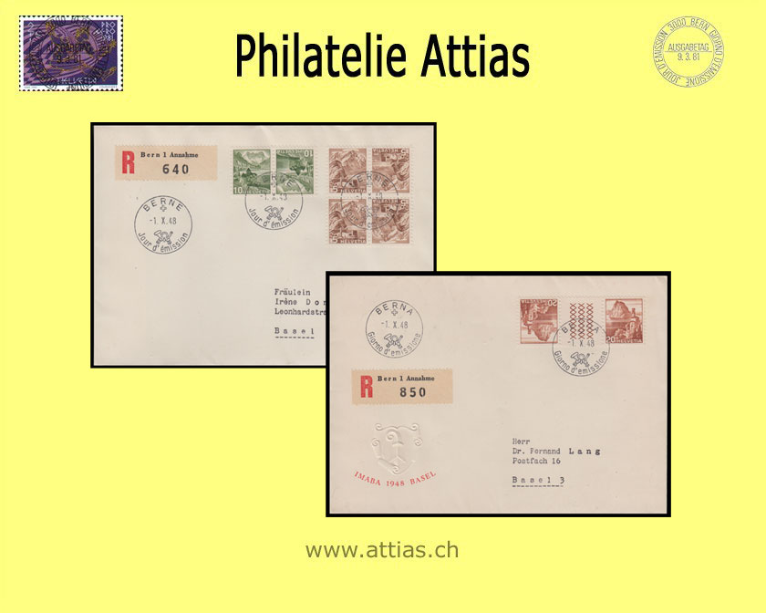 CH 1949 FDC Tete Beche Landscapes 2 abo letters w address