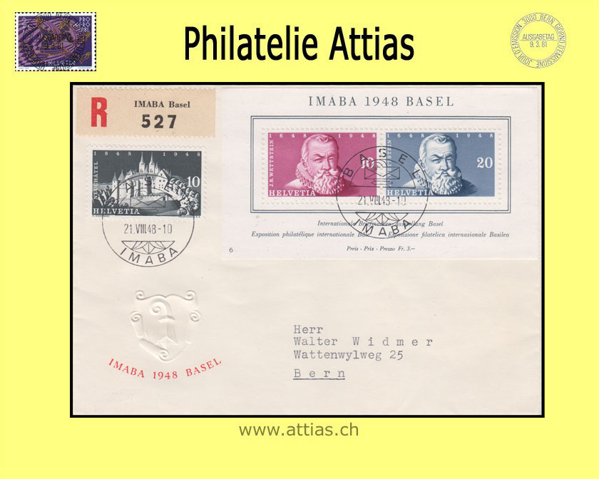CH 1948 W31 IMABA-Block Basel FDC ill mit Adresse