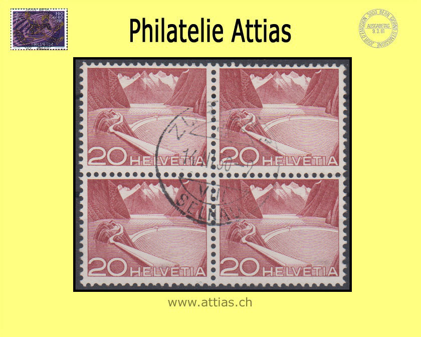 CH 1949 301 (533I) Technology and Landsquape Urtype  bloc of four cancelled