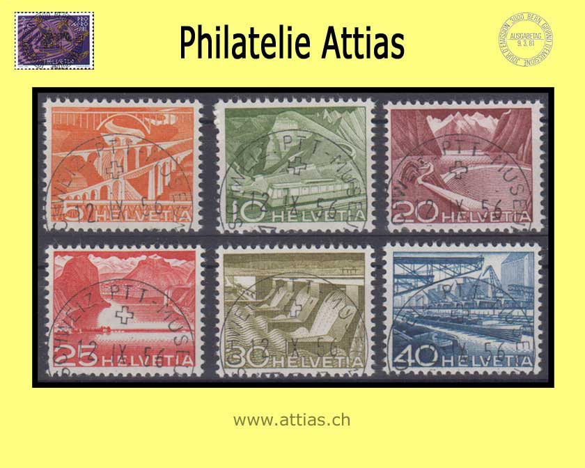 CH 1949  298RM/305RM Technik und Landschaft RM Satz 6 Werte gestempelt (mit Nr)