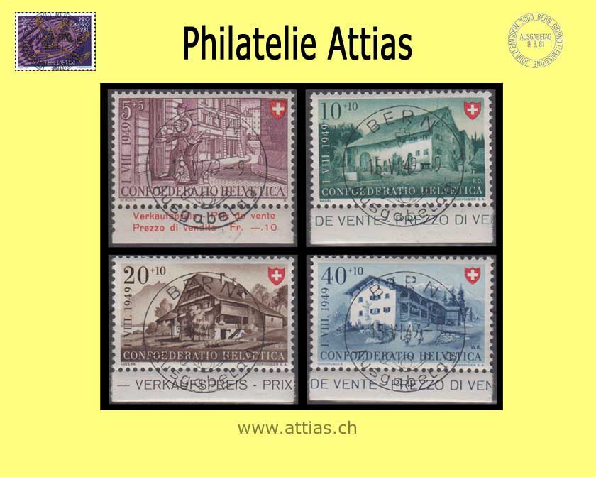 CH 1949 B42-B45 Pro Patria Set with First Day Full Cancellation  german