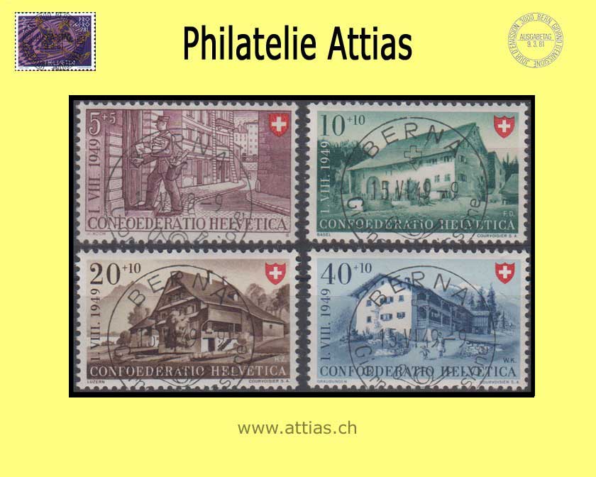 CH 1949 B42-B45 Pro Patria Satz ET-Vollstempel italienisch