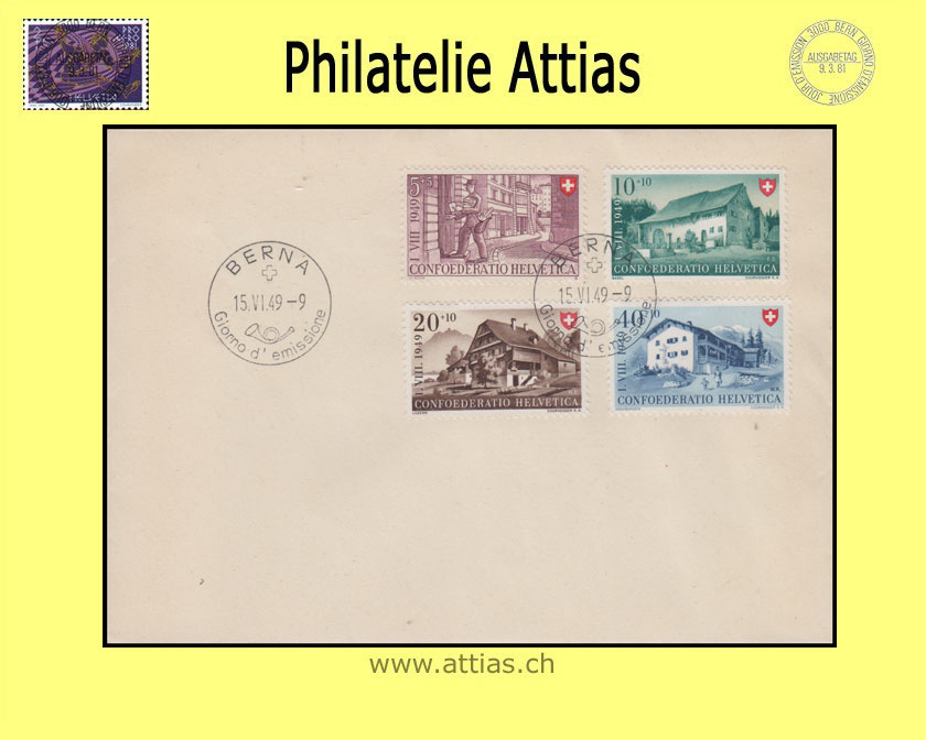 CH 1949 B42-B45 Pro Patria FDC italienisch ohne Adresse