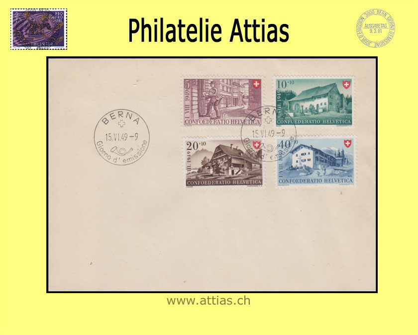 CH 1949 FDC Pro Patria italienisch ohne Adresse