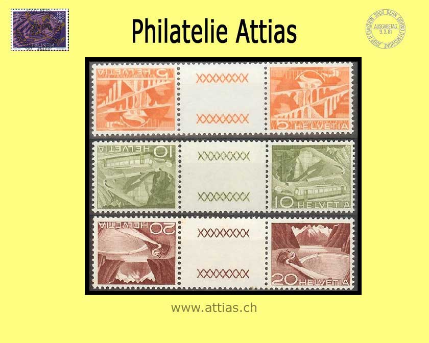 CH 1950 S60-S62 Technik und Landschaft 3 Zwischenstege  Postfrisch
