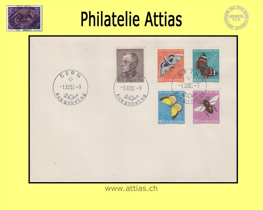 CH 1950 J133-J137 Pro Juventute FDC deutsch ohne Adresse