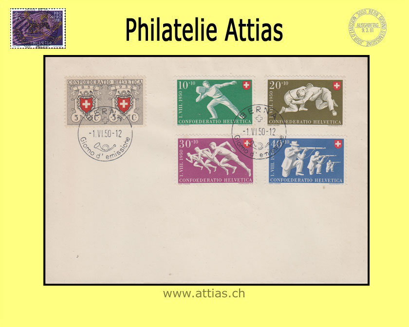 CH 1950 FDC Pro Patria italienisch ohne Adresse