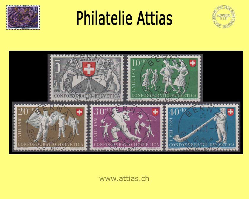 CH 1951 B51-B55 Pro Patria Satz ET-Vollstempel italienisch