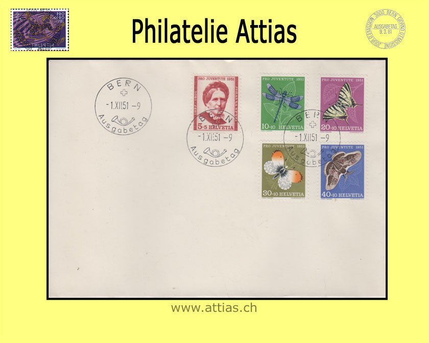 CH 1951 J138-J142 Pro Juventute FDC deutsch ohne Adresse