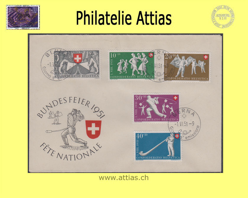 CH 1951 B51-B55 Pro Patria FDC italienisch illustriert ohne Adresse