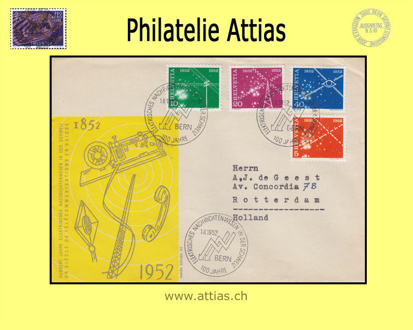 CH 1952 309-312 Elektrisches Nachrichtenwesen FDC ill mit Adresse