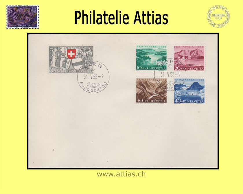 CH 1952 FDC Pro Patria deutsch ohne Adresse