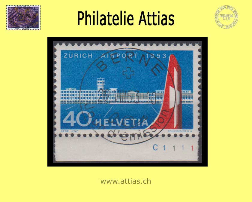 CH 1953 313 Flughafen Zürich Einweihung ET-Vollstempel französisch