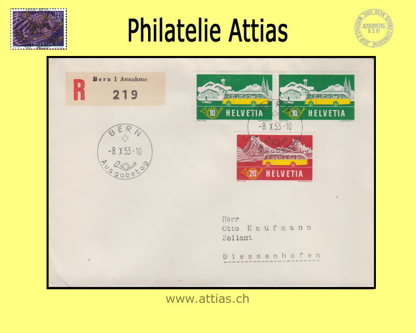 CH 1953 FDC Automobil-Post deutsch mit Adresse