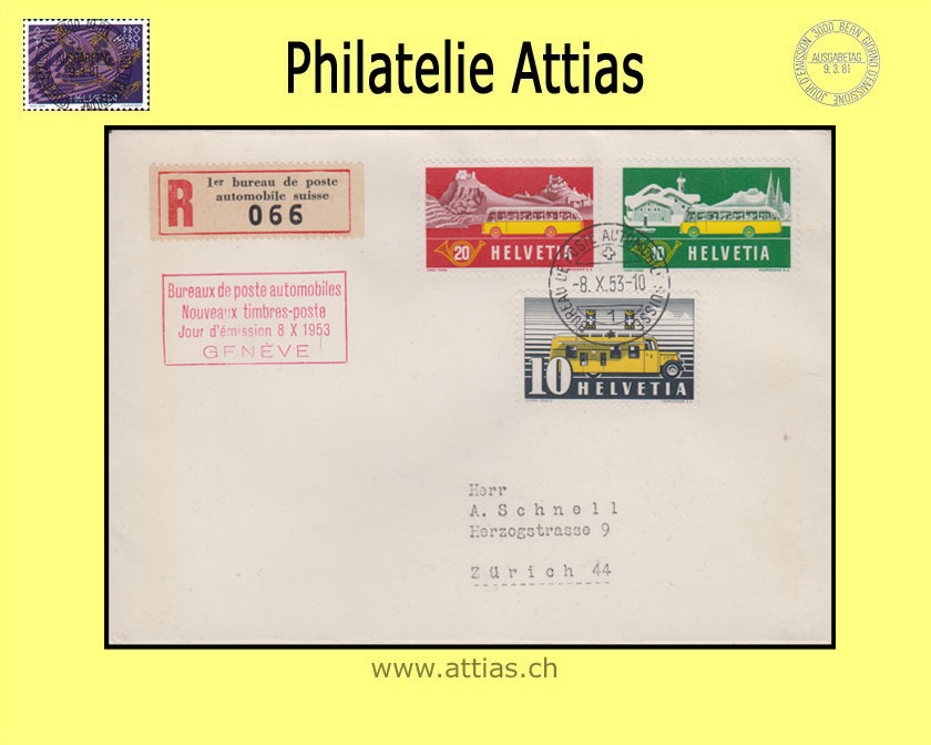 CH 1953 FDC Automobil-Post französisch mit Adresse Combo-FDC