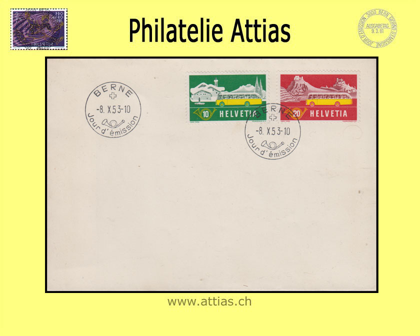 CH 1953 FDC Automobil-Post französisch ohne Adresse