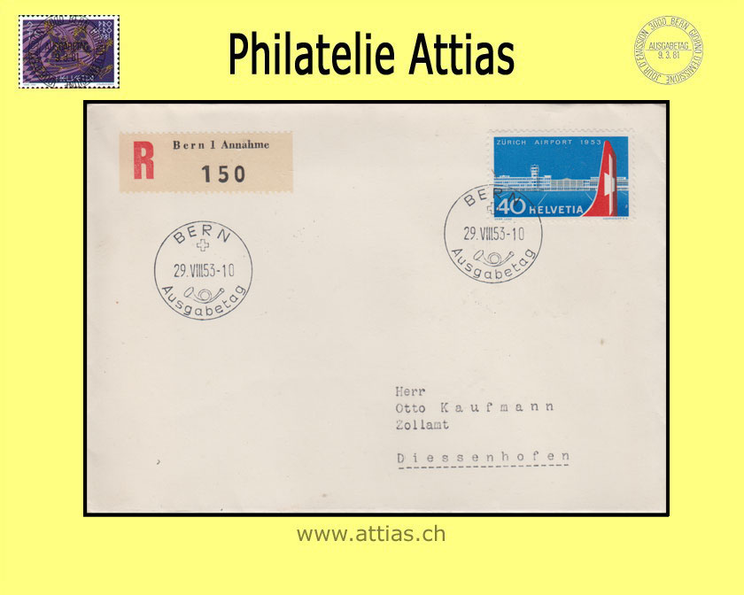 CH 1953 313 Flughafen Zürich Einweihung FDC deutsch mit Adresse