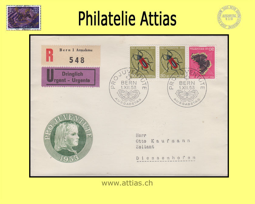 CH 1953 FDC Pro Juventute K44 ill. mit Adresse