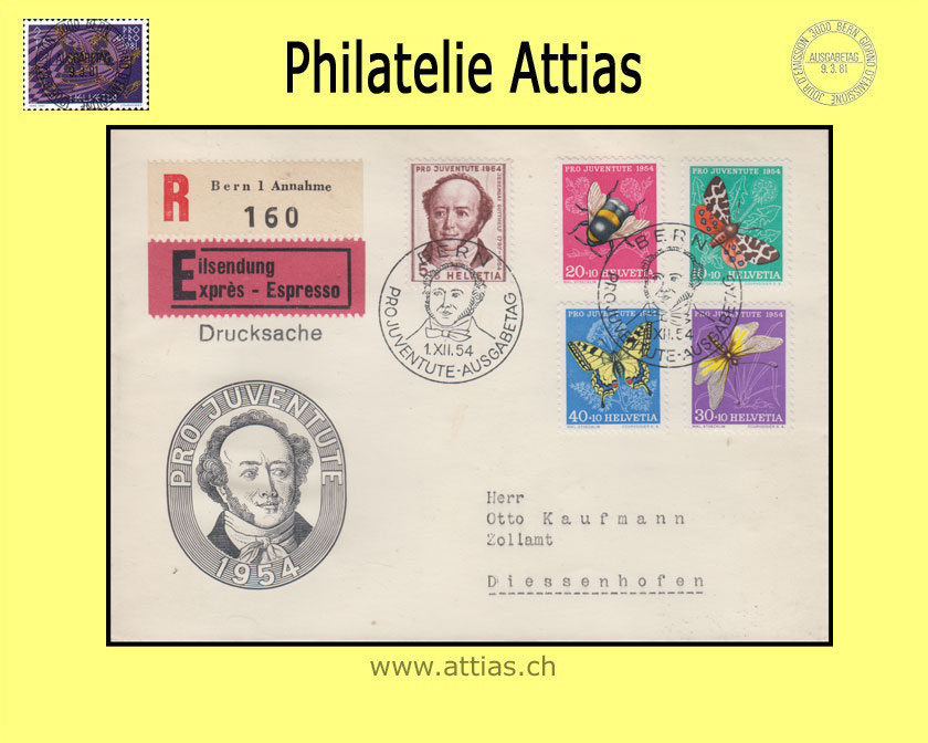 CH 1954 FDC Pro Juventute ill. mit Adresse