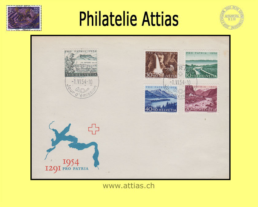 CH 1954 FDC Pro Patria französisch ill. ohne Adresse