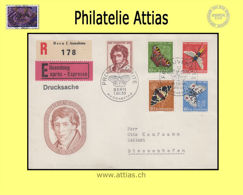 CH 1955 FDC Pro Juventute ill. mit Adresse