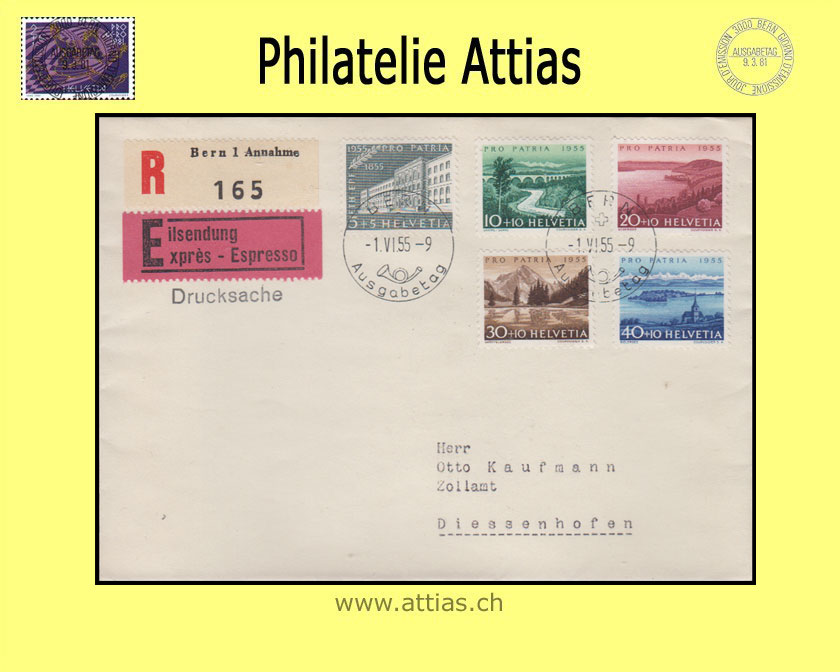 CH 1955 FDC Pro Patria deutsch mit Adresse