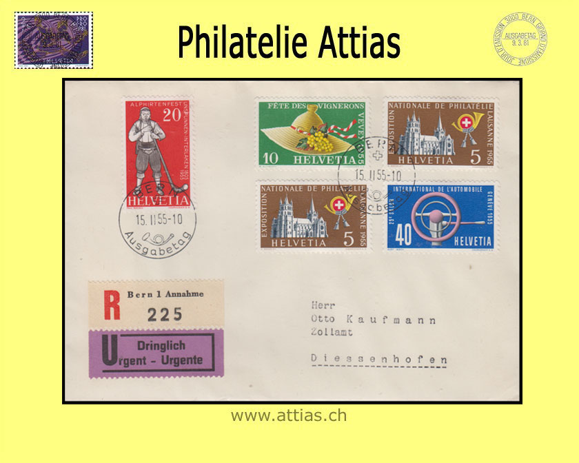 CH 1955 FDC Werbemarken deutsch mit Adresse