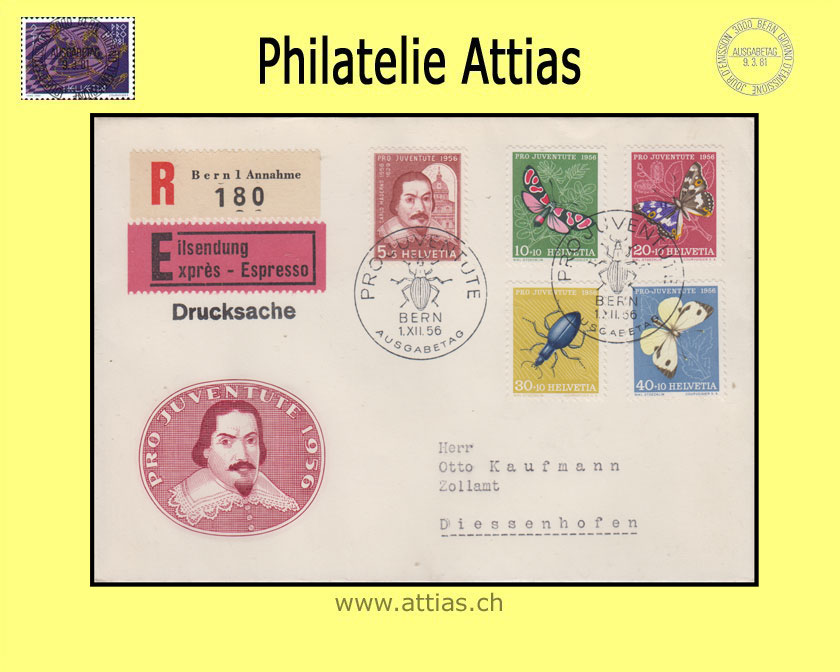 CH 1956 FDC Pro Juventute ill. mit Adresse