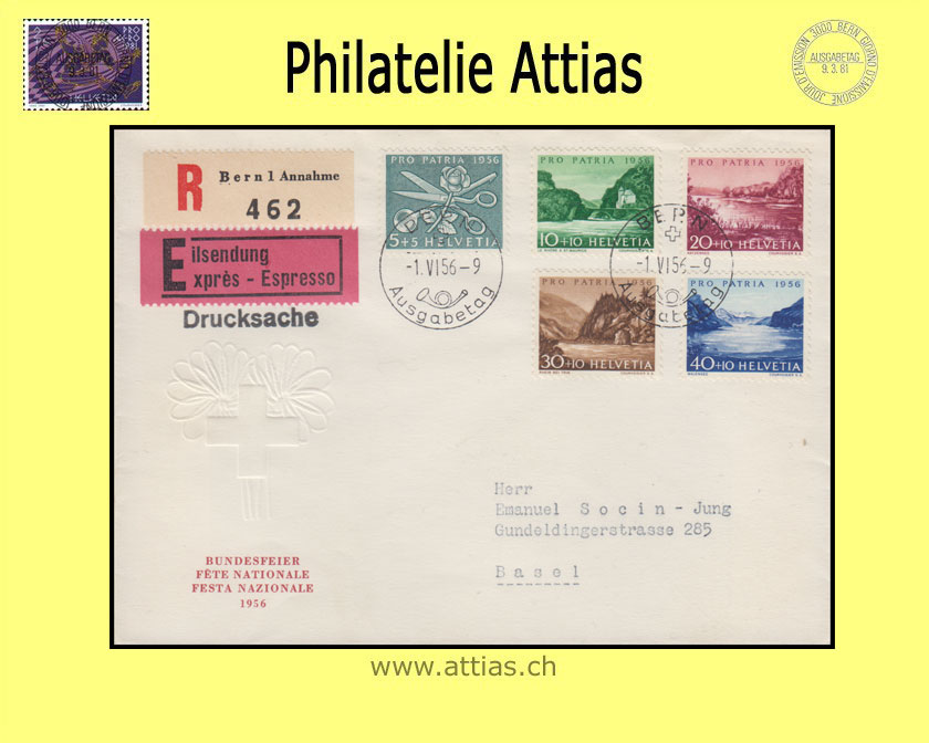 CH 1956 FDC Pro Patria deutsch ill. mit Adresse