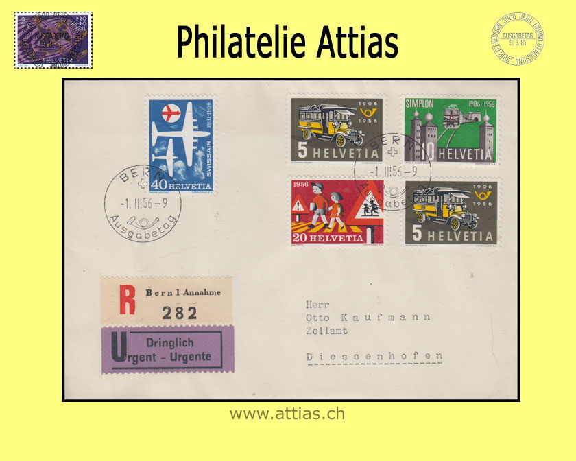 CH 1956 FDC Werbemarken deutsch mit Adresse