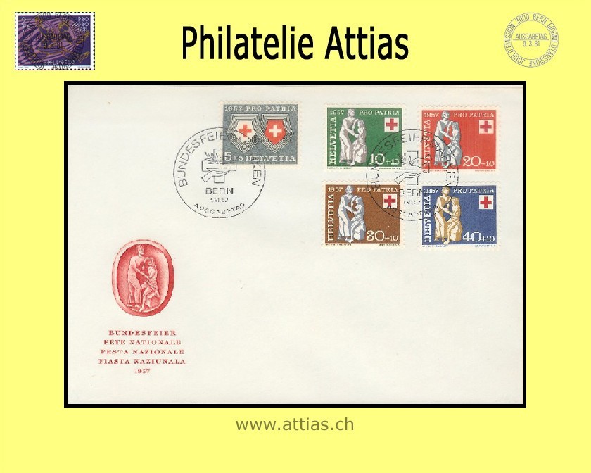 CH 1957 FDC Pro Patria ill. ohne Adresse