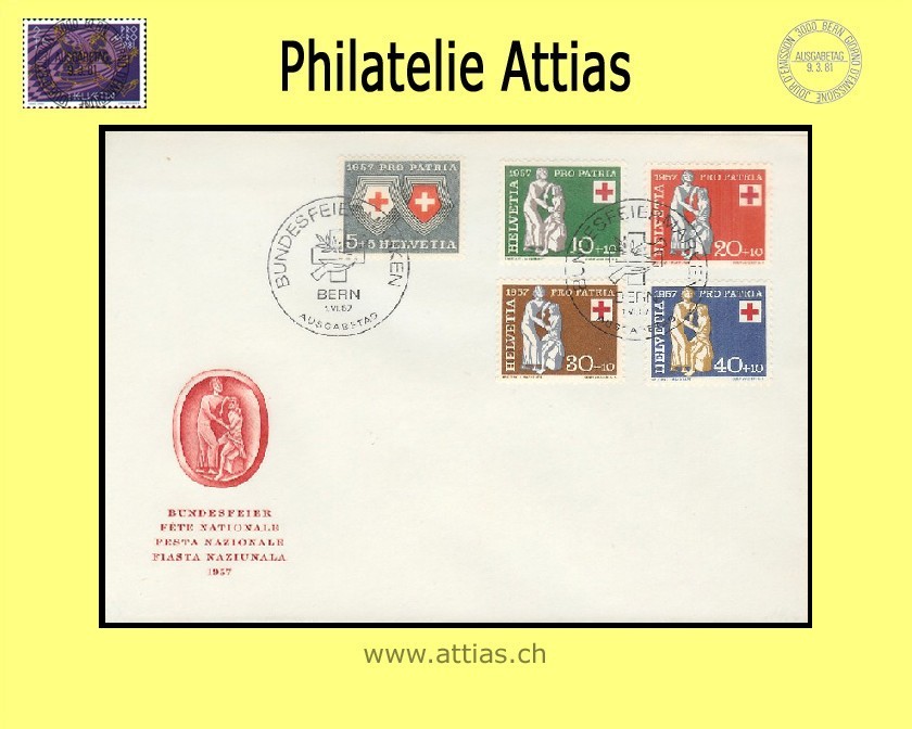 CH 1957 FDC Pro Patria ill. ohne Adresse