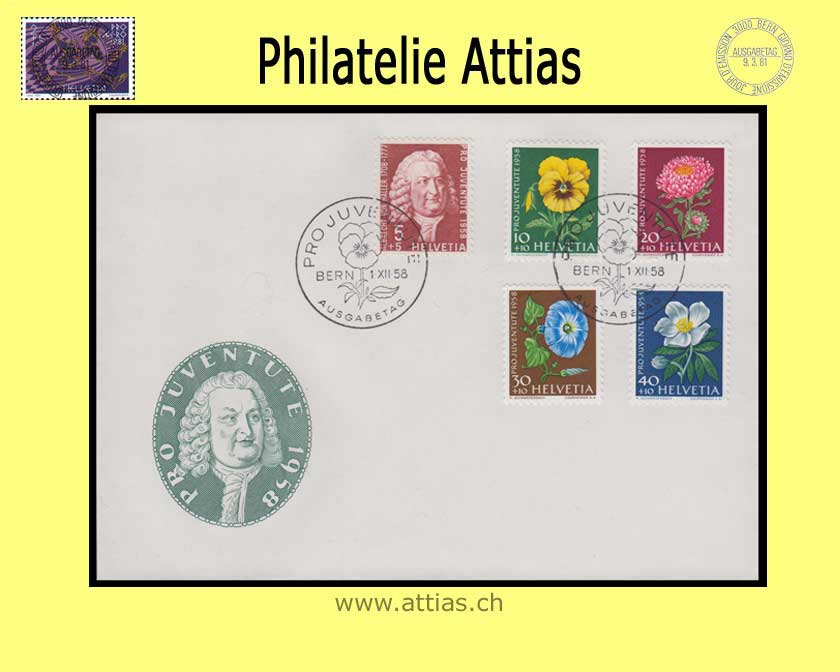 CH 1958 FDC Pro Juventute ill. ohne Adresse