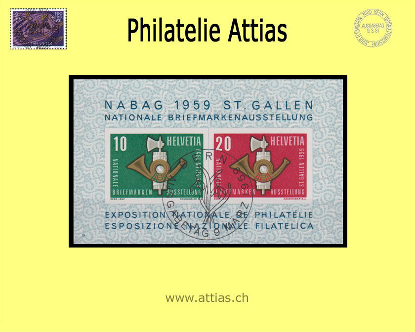 CH 1959 W38 (Bl.16) Block NABAG St. Gallen ET-Stempel