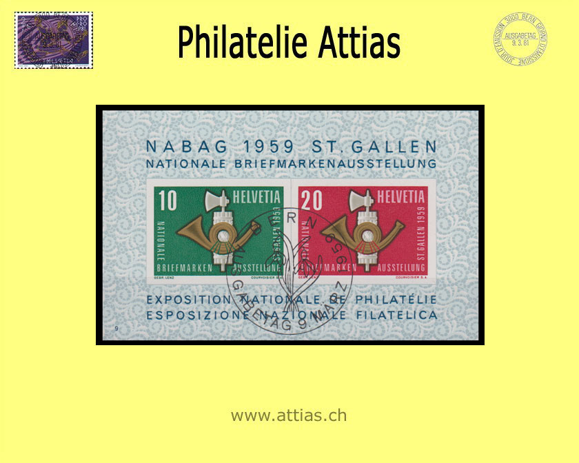 CH 1959 W38 (Bl.16) Block NABAG St. Gallen ET-Stempel