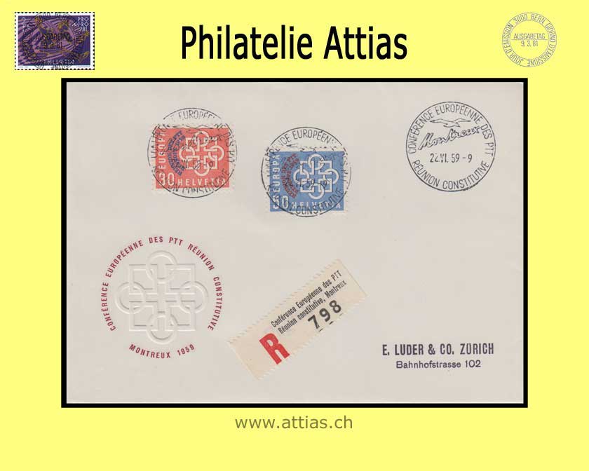 CH 1959 Europa PTT-Konferenz ET-Vollstempel