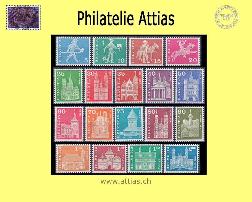 CH 1960 355-372 Post. Motive und Bauten (o.L.) Satz Postfrisch