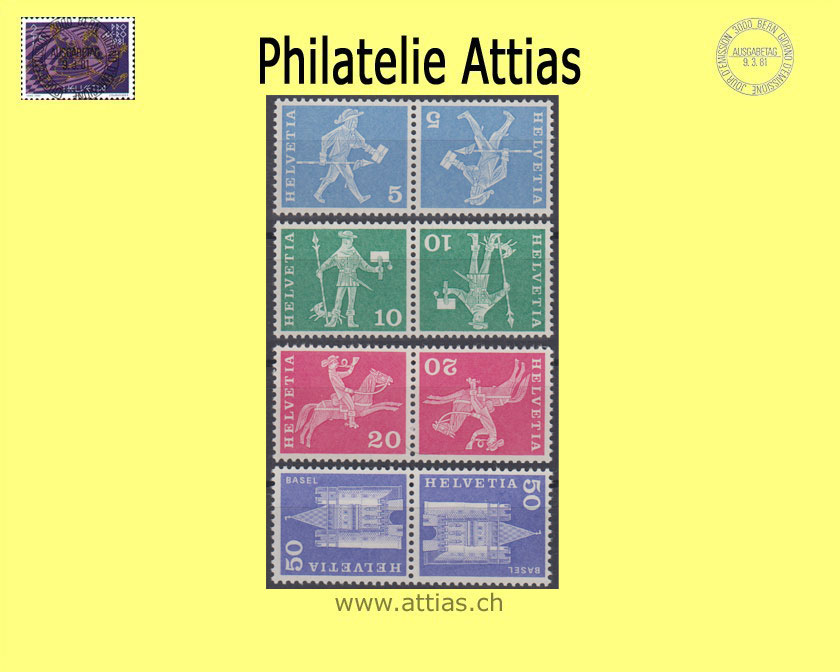 CH 1960 K45-K48 Post. Motive & Baudenkmäler, 4 Kehrdrucke Postfrisch