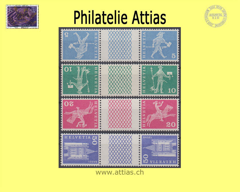 CH 1960 S63-66 Post. Motive & Baudenkmäler, 4 Zwischenstege Postfrisch