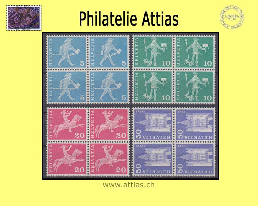 CH 1960  355R/363R Post. Motive (o.L.) RM Viererblock Satz  Postfrisch (ohne Nr)