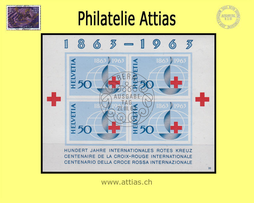 CH 1963 W40 (Bl.19) Block 100 Jahre Rotes Kreuz ET-Stempel